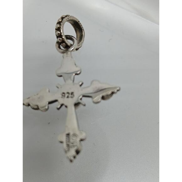 Vintage Sterling Silver Cross Pendant Necklace Enhancer Faux Pearl Designer - Picture 5 of 9
